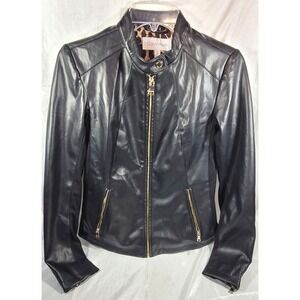 Calvin Klein Women's Soft Faux Vegan Leather Moto Jacket - Black - Size XS